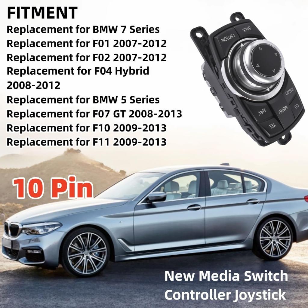 10pin Media Switch Controller Joystick 65829206444 Replacement for BMW F01 F02 F04 F07 GT F10 F11 5 7 Series 2007-2013#65829206446 9206444 Mustrod