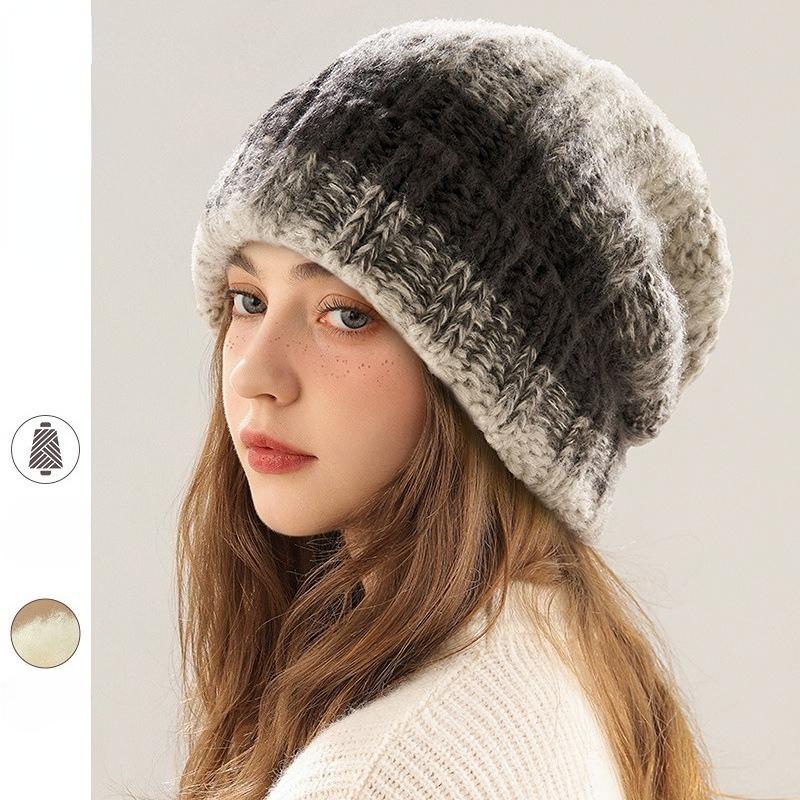Spring and autumn warm ear protection big head circumference wool knitted pile hat woman
