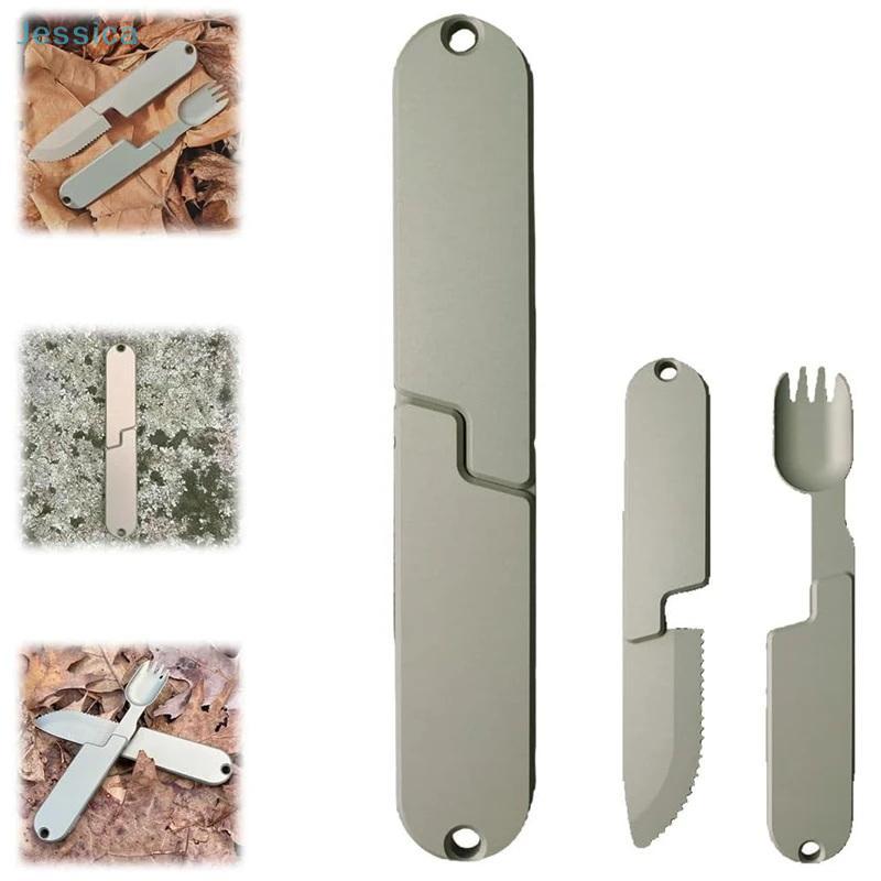 Edelstahl 2-in-1 Campingbesteck Messer und Gabel Set Rostfrei Multifunktionale Utensilien