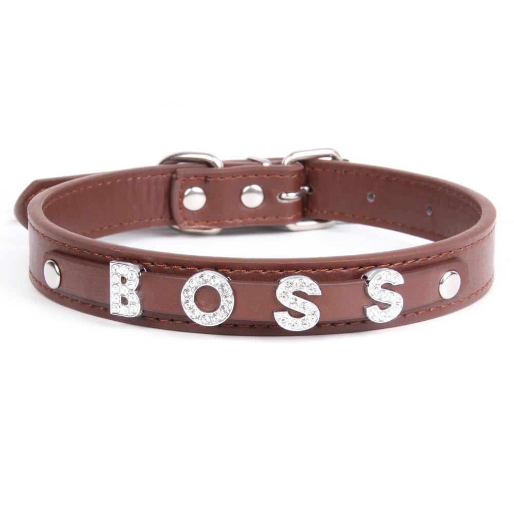 Glowing Rhinestone Pet Collar: PU Leather DIY Name Necklace for Cats & Dogs