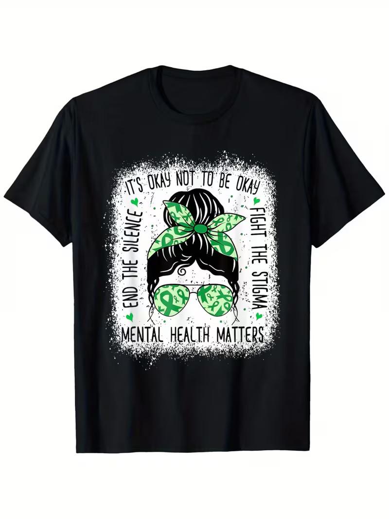 Mental Health Matters Messy Bun Mental Health Awareness T-Shirt, fashionable sho S