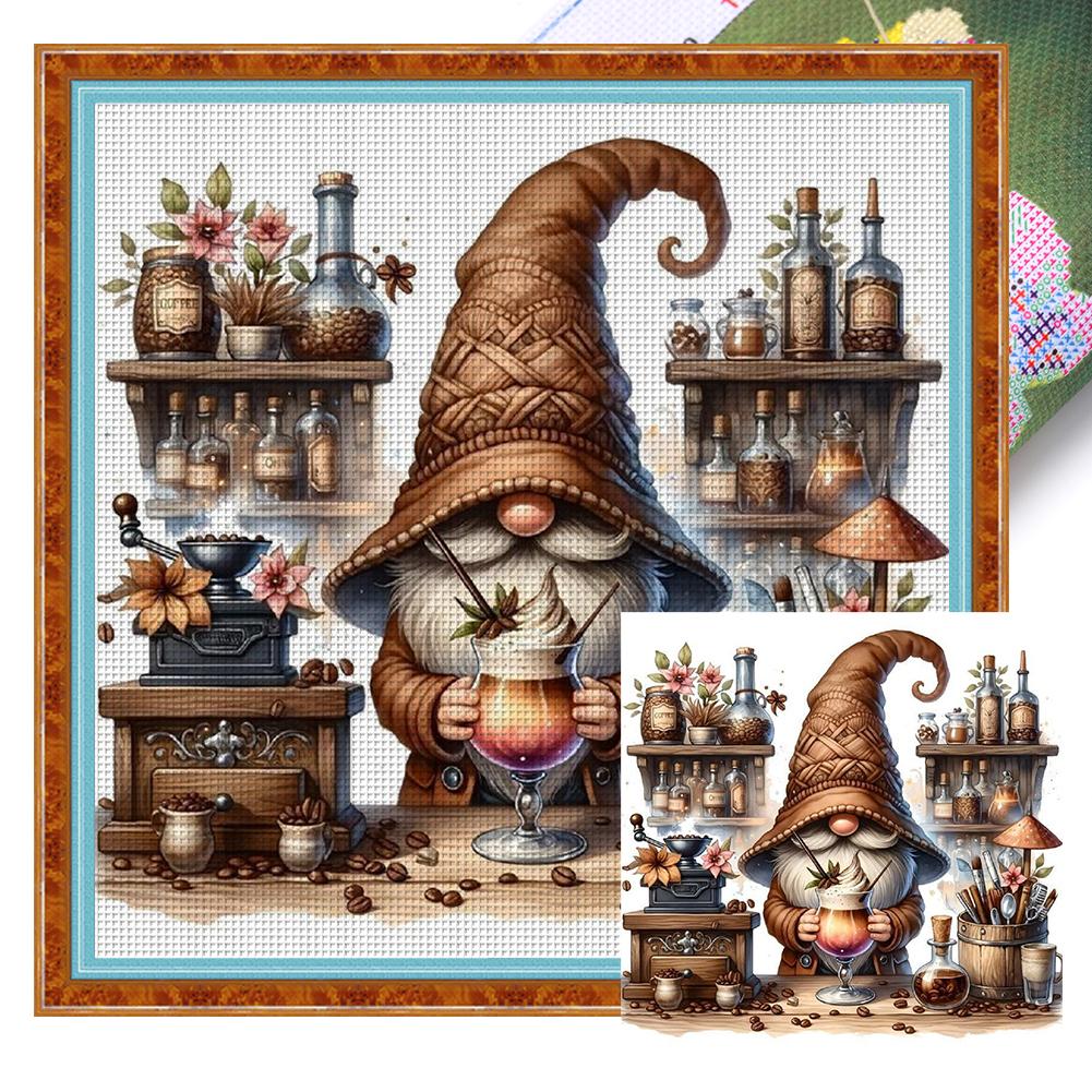 Full Embroidery Eco-cotton Thread 11CT Printed Coffee Gnome Cross Stitch Kit Art