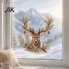 Glass Decoration Sticker Christmas Watercolor Reindeer Window Cling, Removable Reusable Elk Head Static Decorative Decals Decal, Animal for