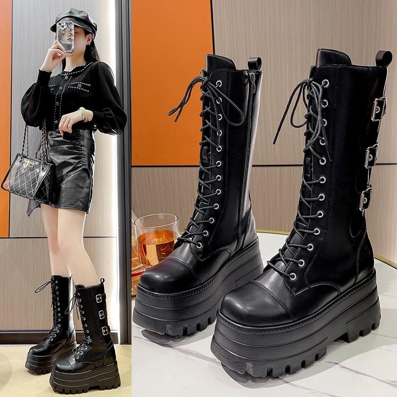 Fashion 2025 Autumn Winter Women's Boots Comfortable Versatile Thick Bottomed Slimming High Knee Boots Micro Fiber Material Korean Style