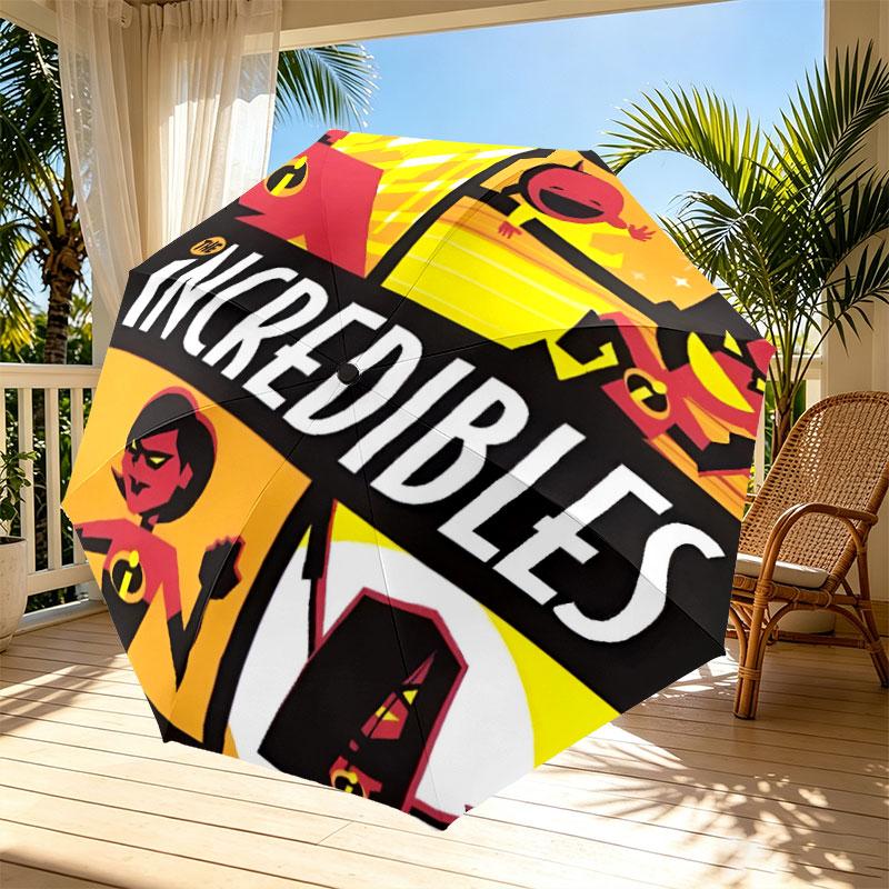 Incredibles Print Automatic Open Close Umbrella, Portable Foldable Umbrella, for Outdoor Commute Camping Trip, Ideal Birthday Gift