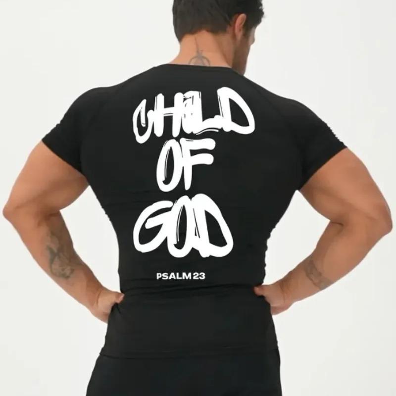 Summer Men Compressed Shirt Sports Quick Drying Fitness T-shirt Tight Faith Inspired" Back Print Jersey - Stretchy Short Sleeve