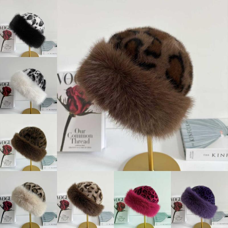 Winter Leopard Plush Ear Protection Cap Windproof Keep Warm Headgear Fluffy Fur Fisherman Hat Outdoor Warm Brimless Caps