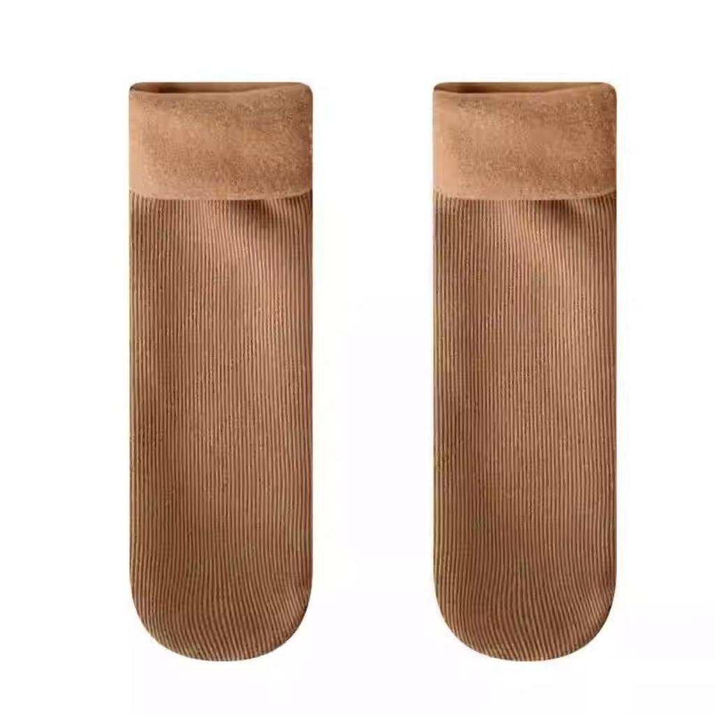 5-1 Pairs Ladies' Autumn and Winter Thick Warm Floor Socks, Plus Size Vertical Stripe Snow Socks, Tube Style Fleece Lined Warm Socks