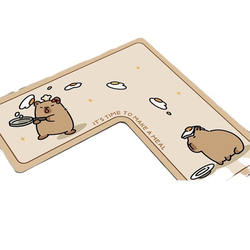Cartoon Animal L-shaped Diatom Mud Anti-slip  Anti-oil Water Absorption  Quick-drying Household Kitchen Floor Mat Wipeable and Washable Mat