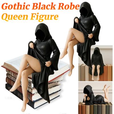 3D Záhadná socha Gothická Královna v černém rouše Figurka Maskované ženy Sedící Figurka Socha na polici Domácí Dekorace na stůl