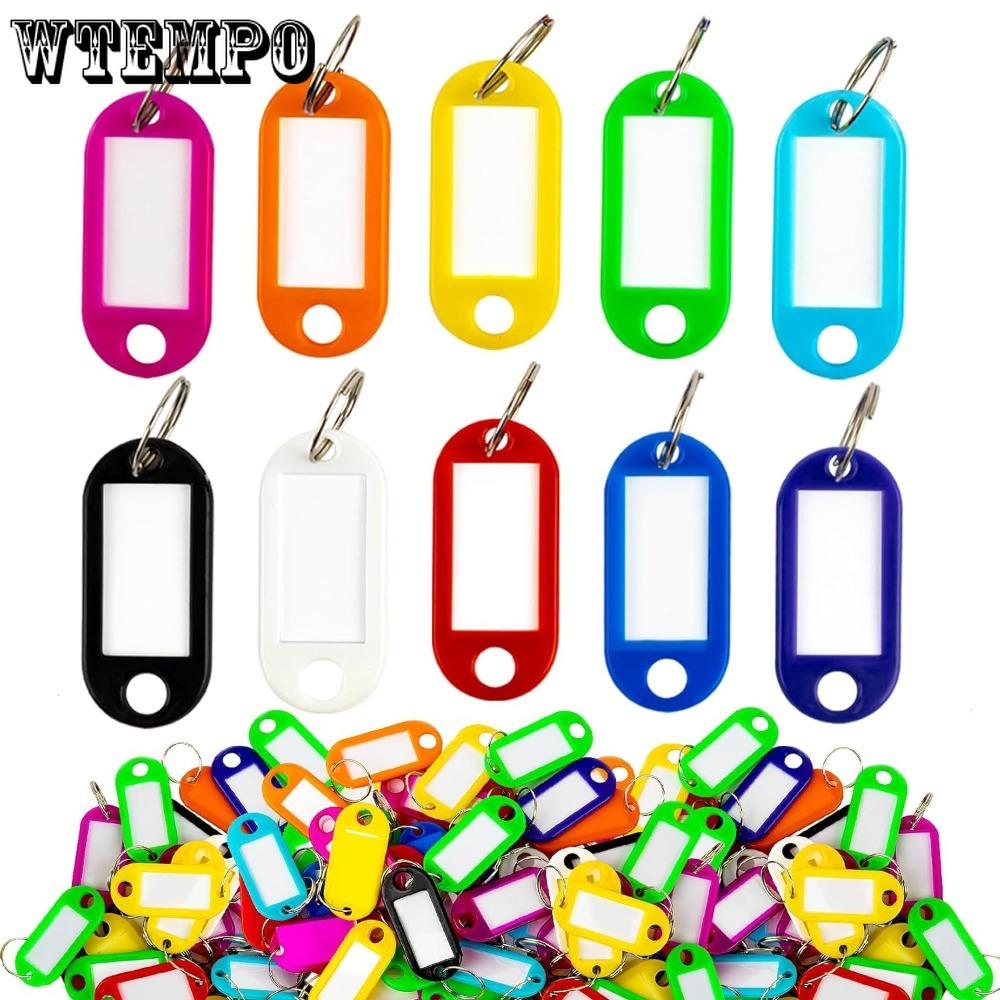 100pcs Plastic Key Tags Key Labels with Ring and Label Window Key Chain ID Tags Key Identifiers for Name Luggage 10 Colors Key Ring Tags