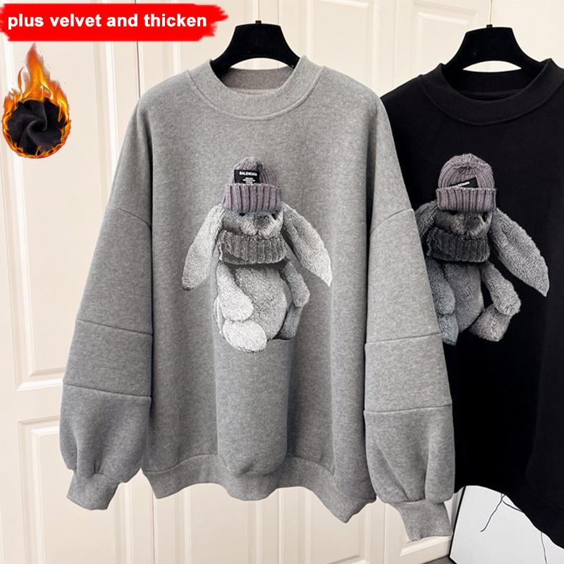 Sweatshirt Women s Fashion Three-dimensional Decoration Plus Fleece Casual Loose Bear Top M светло-серый 2300₽
