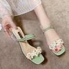 Flower open-toed women's cool slippers women's outer wear 2025 summer new mid-heeled sandals women's thick heel with slippers