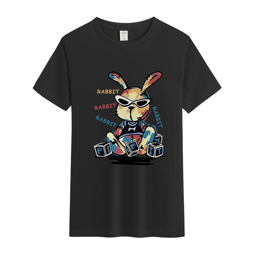 Mens Printed Tshirt Made of 100 Cotton Featuring a Rabbit Cartoon Pattern a Versatile and Trendy Loosefitting Tshirt