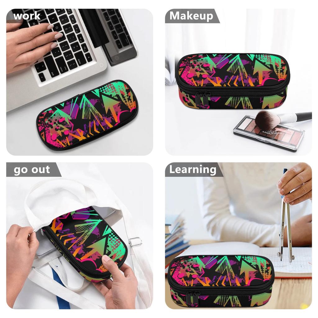 Stationery Pencil Case 300D Polyester Portable Zipper Closure with Main Compartment Mesh Pocket and Pen Slots for School and Study
