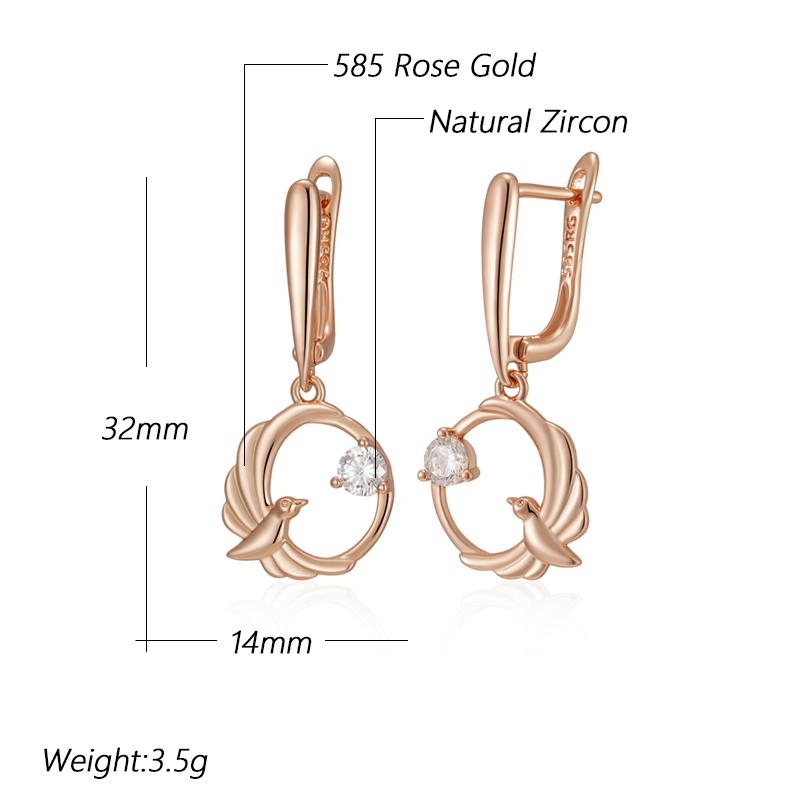 Shiny Natural Zircon Birdie Long Drop Earring For Women Fashion  Rose Gold Color High Quality Daily Fine Jewelry