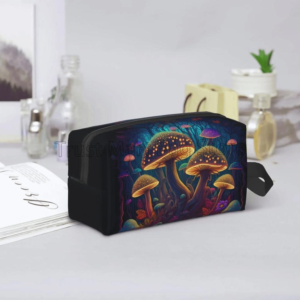 Forest Colorful Mushrooms Pattern Storage Bags Portable Large Capacity Travel Cosmetic Bag Makeup Bag Waterproof Toiletry Bag