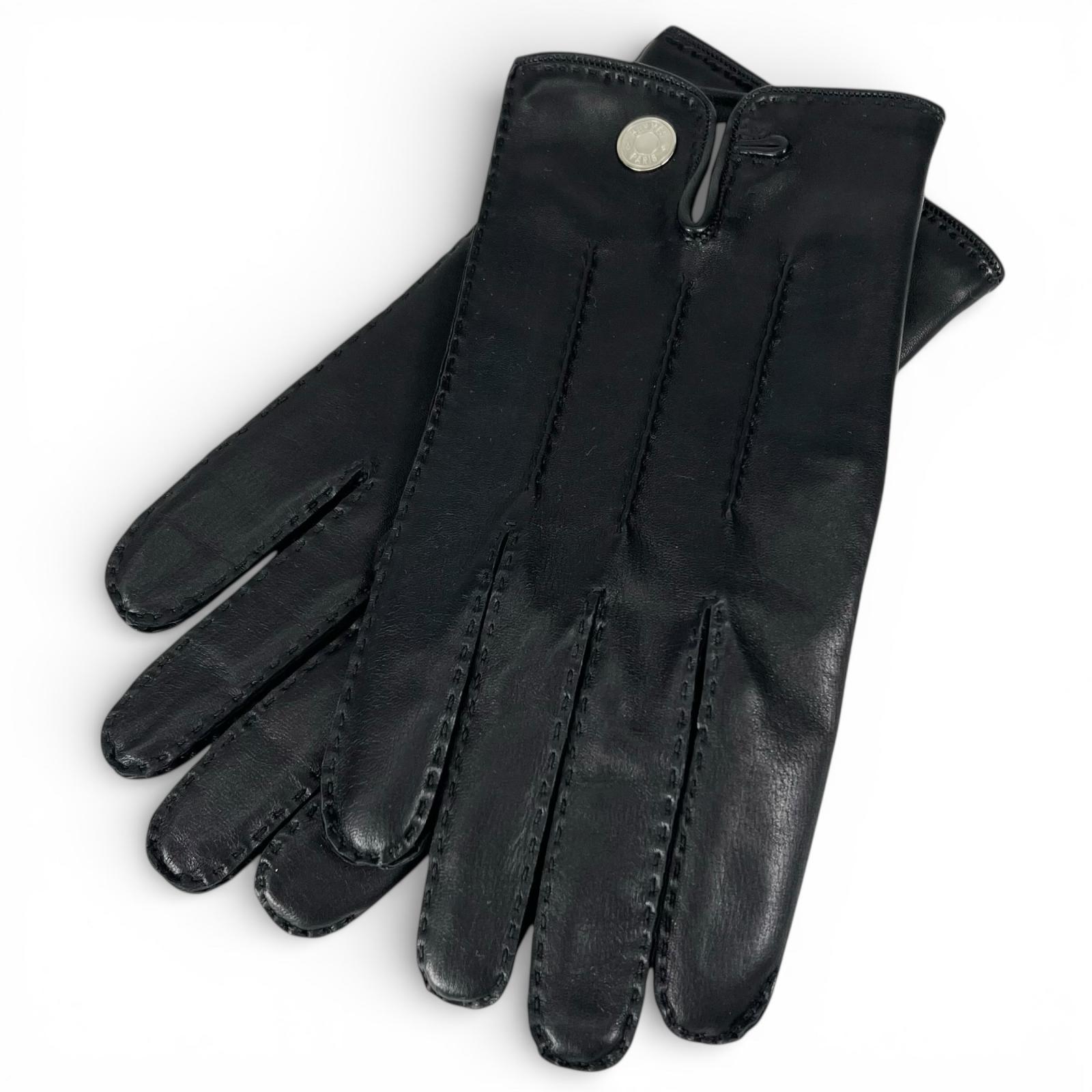 

Excellent HERMES gloves Leather gloves with Serie buttons black leather mens Used