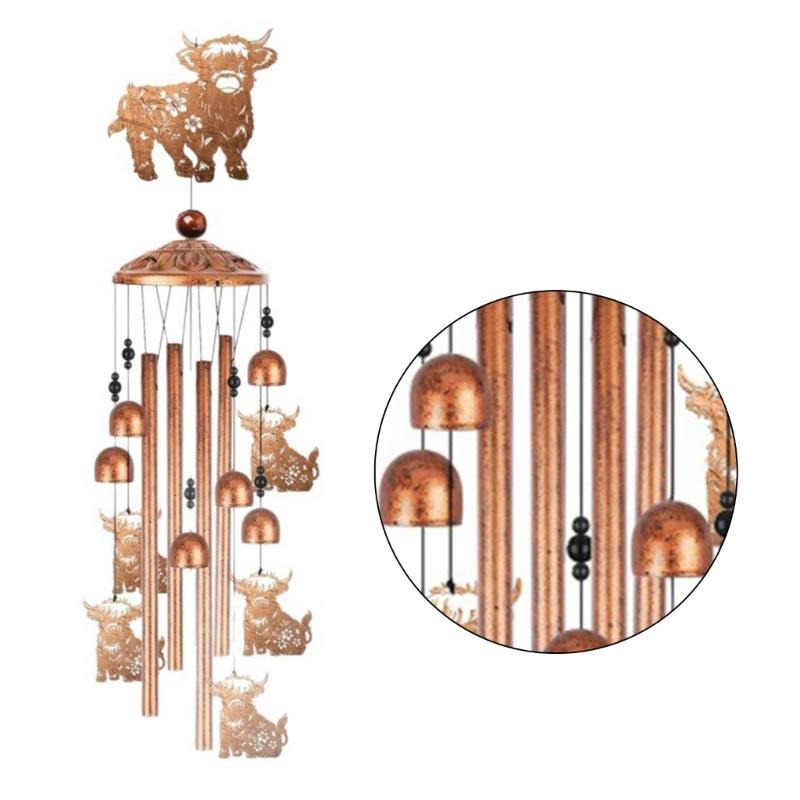 Highlands Cow Wind Chimes for Outside,Metal Windchime Outdoor Memorial/Birthday Gift Garden Decors for Outside,Lawn