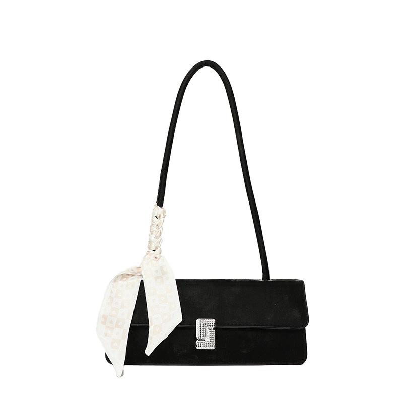 Women's Textured Underarm Baguette Bag with Silk Scarf - Early Spring 2025 Fashion