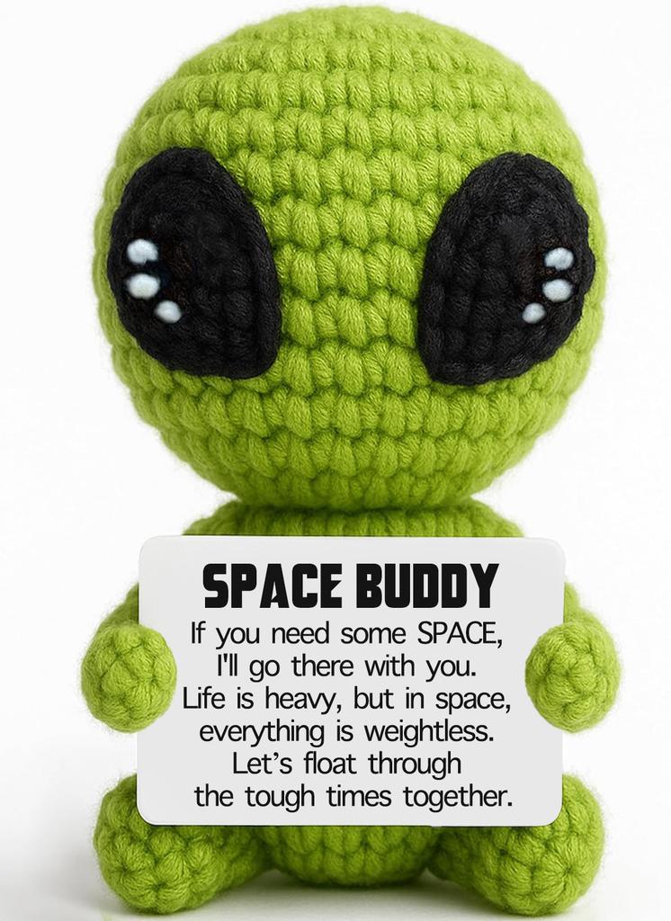 Unique Customize Positive Alien Crochet With Uplifting Card Birthday Graduation Anniversary Gift For Friend Husband Wife Teens