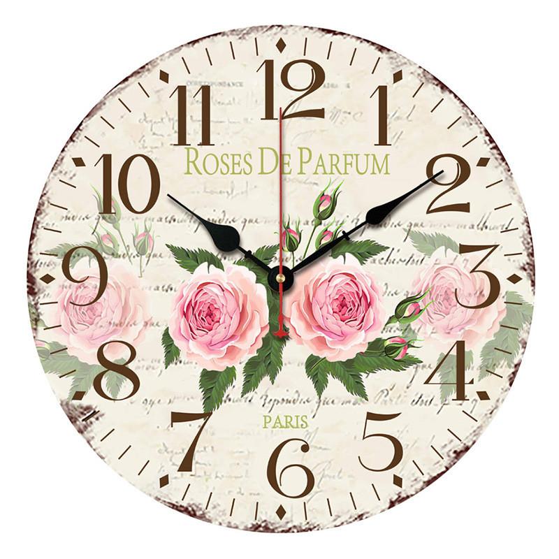 Vintage Classic Round Wall Clock Flower Home Office Living Room Timer Analog