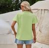 Spring Summer Fresh Casual Women'S Pullover Plaid V-Neck Button Lace Collar Decoration Slim Straight Tube Short Sleeved Top T-Shirt Blouse