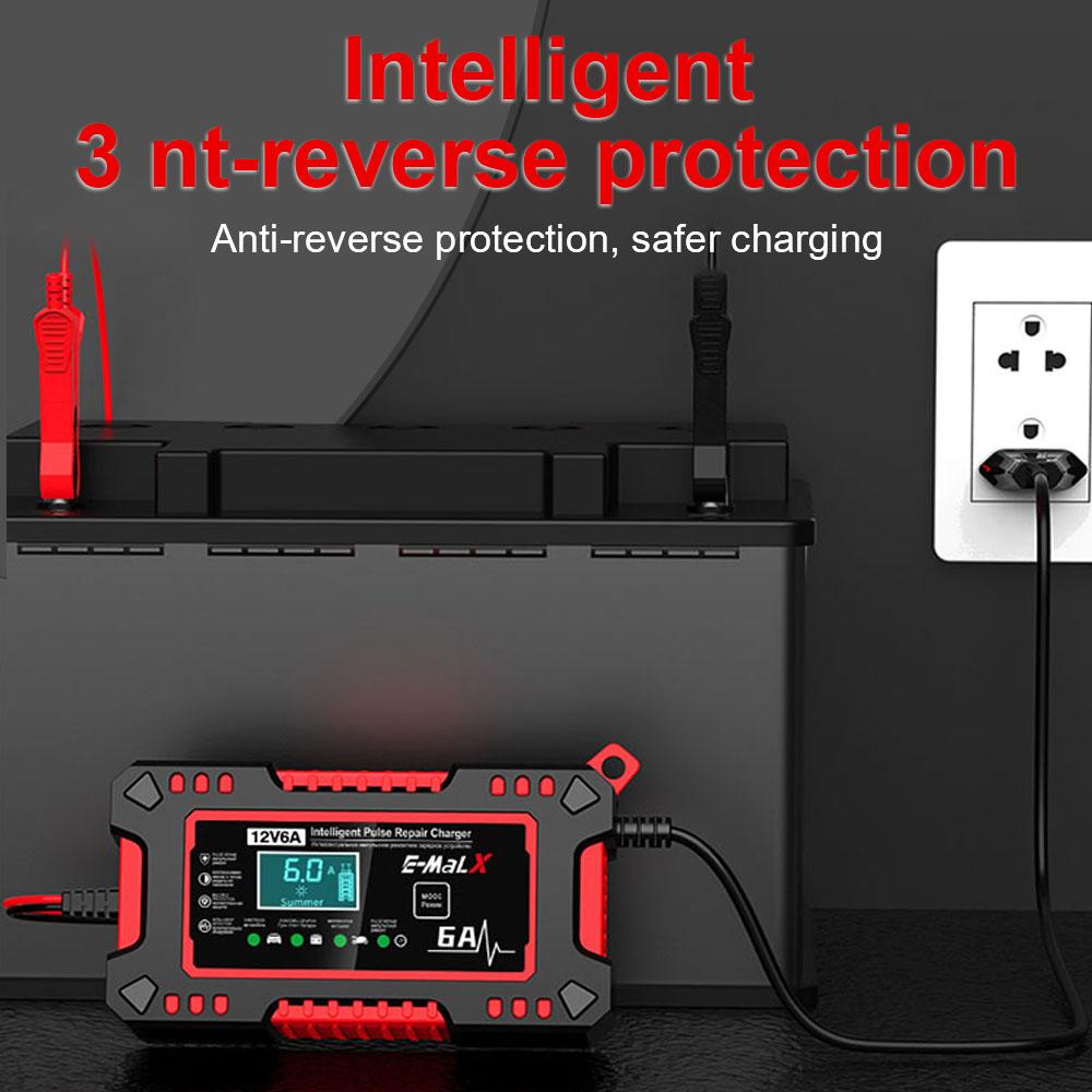Voltage Temperature Detection 12V 6A Car Battery Charger Multiple Protection Digital LCD Display For Car SUV Motorcycle Truck Intelligent Pulse Repair