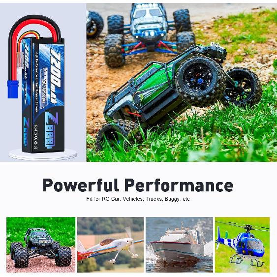 Zeee 2S Lipo Battery 7200mAh 7.4V 120C Hard Case RC Battery with EC5 Connector for RC Car Truck RC Vehicles Truggy Buggy Tank Helicopter Airplane