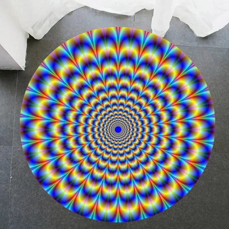 Crystal Velvet Psychedelic Round Rug,Black  White Geometric Illusion Print Non Slip Floor Mat for Living Room,Coffee Table,Decor