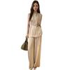 J-Scott Women's Sleeveless Wide-leg Pants Set, High-Waisted, Beautiful Silhouette, Chic, Beige, JS171-BG-M