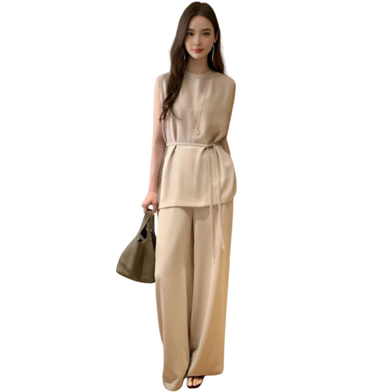 

J-Scott Women s Sleeveless Wide-leg Pants Set, High-Waisted, Beautiful Silhouette, Chic, Beige, JS171-BG-M