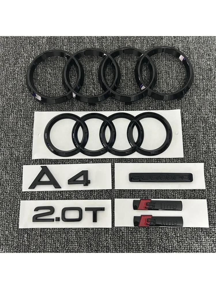 AUDI A4 4Ring logo ABS Black Car Hood Front Grill Rear Trunk Emblem Sticker A4 Mark Quarrto 2.0T Sline Emblem For A4 2008-2017