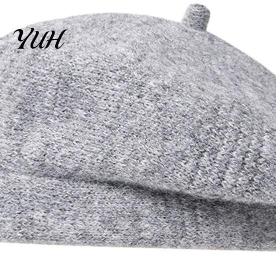 Outdoor Shopping Headgear Knitted Beret Hat for Women, Winter Warm Painter Cap, Fleece Lined, Cozy Solid Color Artist Cold Weather Weekend Leisure