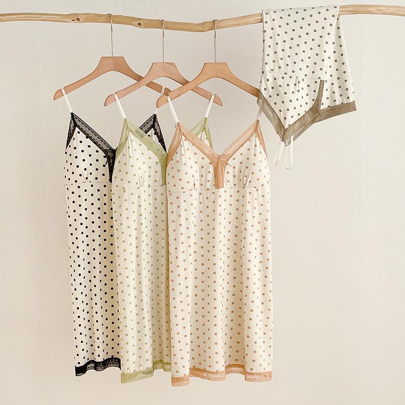 Women's Camisole Nightgown - Lace, Sexy Girlish Style, with Chest Pads, for Spring & Autumn.