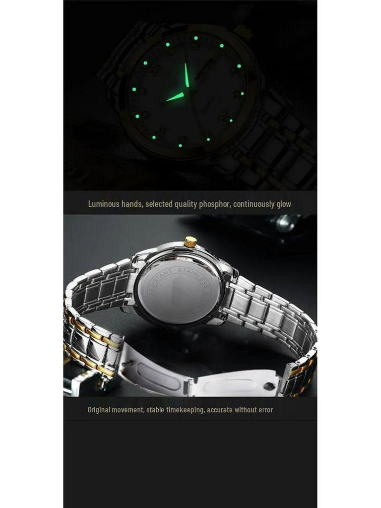 Men's Swiss Double Calendar Watch with Alloy Steel Band, Waterproof & Luminous.