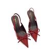 Beautiful Sandals Women's 2025 Summer New Temperament Bow Back Empty Shallow Mouth Single Shoes Pointed Large Size High Heel Sandals