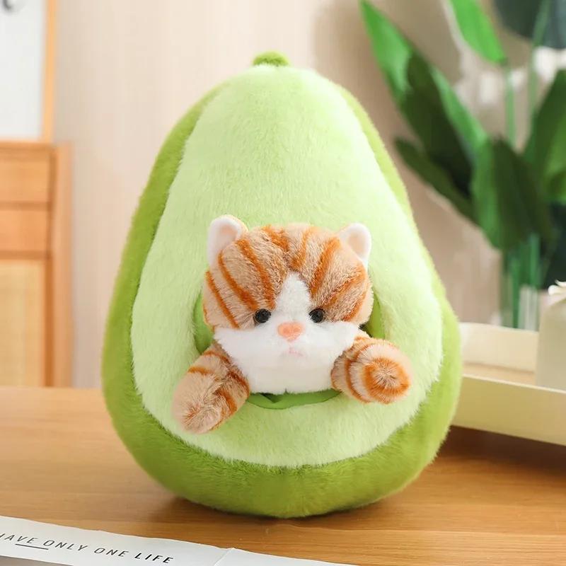 Cartoon Avocado Banana Strawberry Carrot Cat Plush Toy Cute Fruit Kitty Pillow Stuffed Accompany Doll Room Decor Birthday Gift