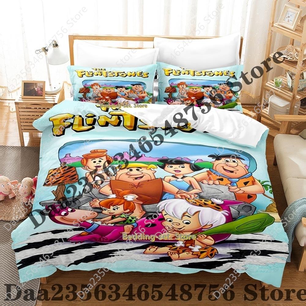 Personality Flintstones Beding Set Carton Anime thre-piece set Adult People Kid Bedrom with Soft Fabric Duvetcover Sets 3D Kawai couete