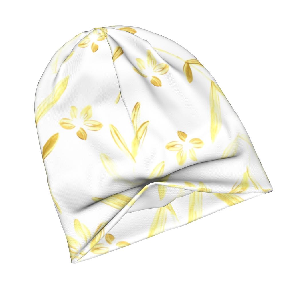 ZLIENSZUS Minimalist Knit Hat Suitable for Adults - Neutral Tone Golden Leaf & Flower, Elegant 2D Flat Printing, Versatile for Quiet Style, Casual & F