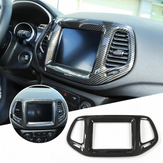 Carbon Fiber 8.4" Dashboard GPS Navigation Panel Trim Frame For Jeep Compass 17+