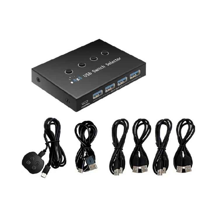 

4 Port USB3.0 Switcher Multiple Computer Seamlessly Connection Between Computers And Devices 4 Input 4 Output Design 1