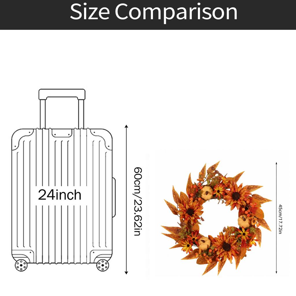 Autumn Harvest Pumpkin Wreath with Artificial Sunflowers and Daisies Home Door Hanging Decoration Fall Front Door Wreath