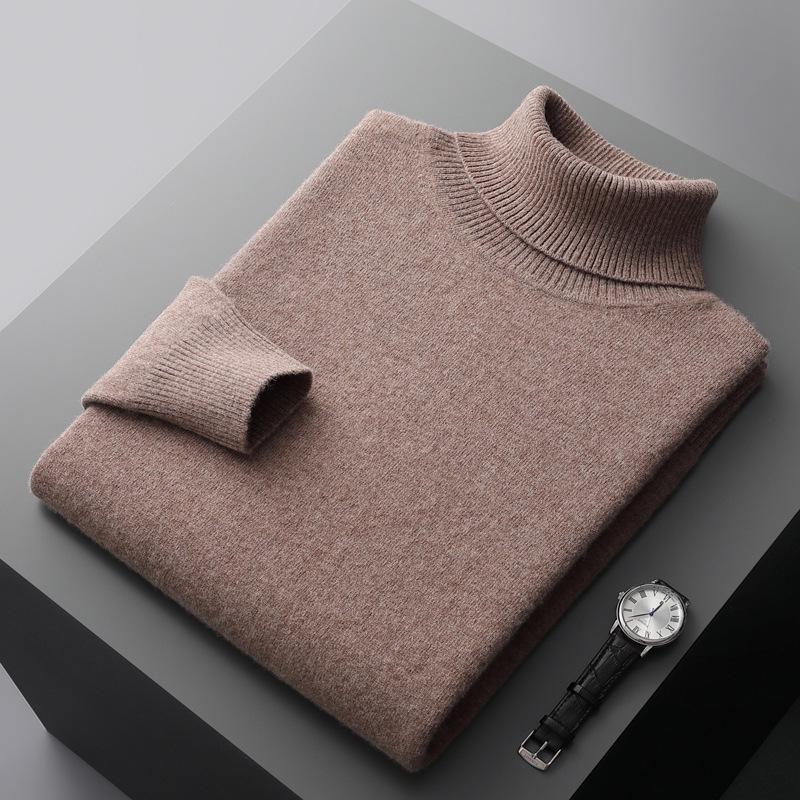 Herren Pullover 100% Wolle Kaschmir Rollkragen - Kurz, Locker Gestrickt als Basisschicht für Herbst/Winter 2023 M gray
