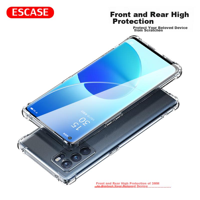 ESCARE OPPO Reno6 Pro Phone Case, Xiaomi Full Coverage TPU Airbag Shockproof Case (With Lanyard Hole), ES-Ip9 Series, Transparent White Versio