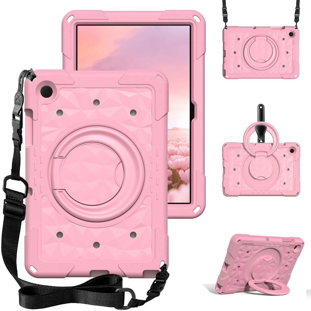 For Samsung Galaxy Tab A11+ / A9+ Case Hand Grip Kickstand Geometric Pattern PC + EVA Tablet Cover with Shoulder Strap