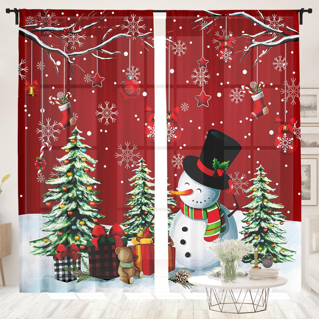 2 Pieces, Christmas Tree Snowman Snowflake Curtains -30% Blackout - Suitable for Living Room, Bedroom, Kitchen, Home Decoration