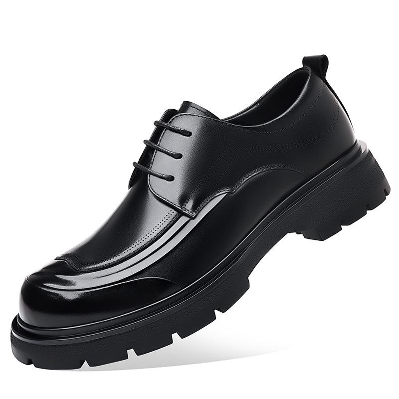 Retro Cowhide Platform Business Men's Dress Shoes Spring Autumn Soft-soled Man Wedding Shoes Genuine Leather Derby Shoes
