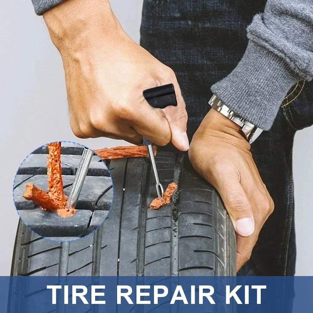 Emergency Flat Tire Repair Kit for Car & Motorcycle. Quick Puncture Plug Tool Set Ergonomic T-Handle, Heavy Duty & Portable