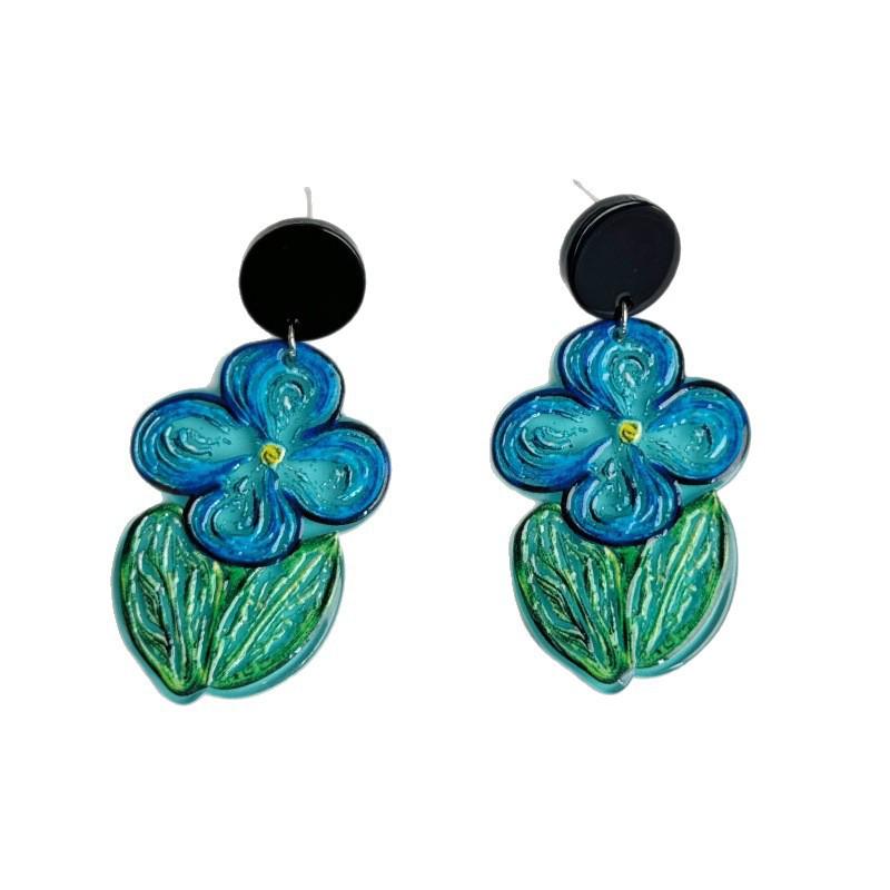 High-End Blue Floral Acrylic Earrings - Simple, Versatile, Fresh Forest Style